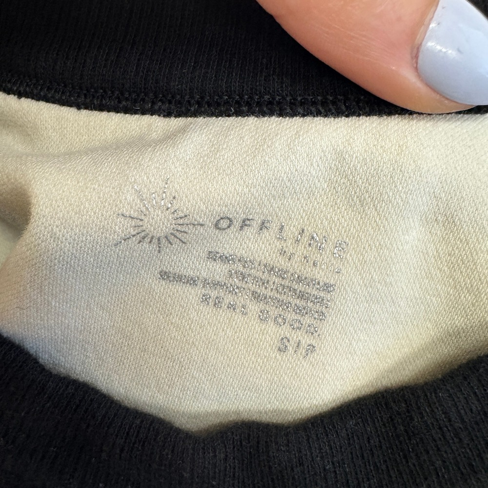 Aerie OFFLINE Crop Top Womens Small Black Striped Seamless Ribbed Athletic - Picture 5 of 9
